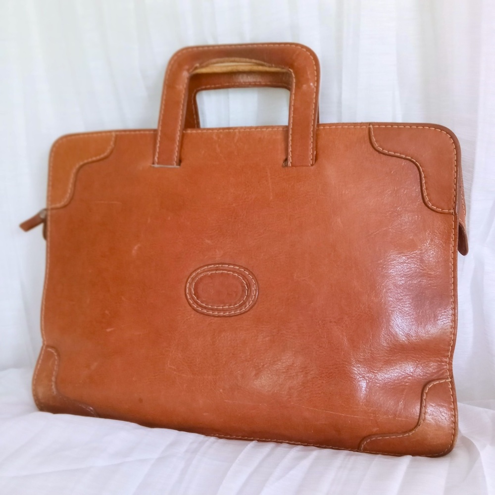 Vintage Leather Briefcase Pelletteria SPIGOLA Italy Brown Laptop Case Travel Bag